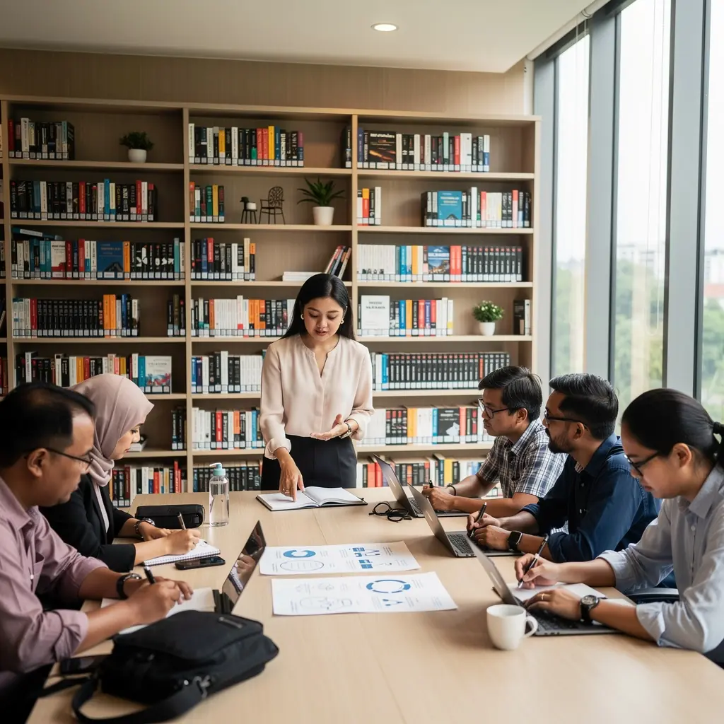 An open book displaying a chart on effective management strategies.